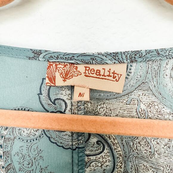 Y2K Reality Asymmetrical Paisley Tunic Top Sheer Blue Boho Romantic Fairy Witchy - Picture 4 of 7